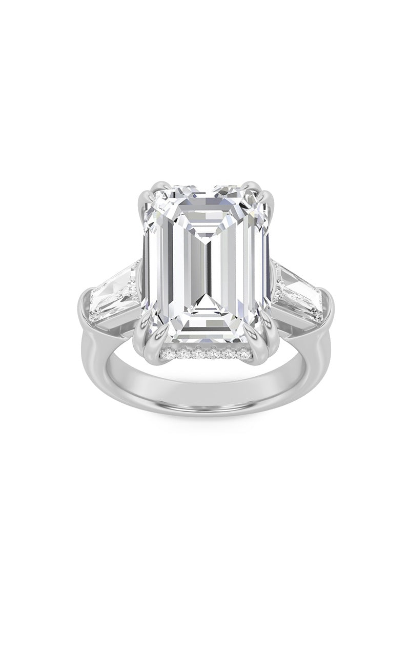 9CTW Emerald Shaped Lab Grown Diamond (F/VS) Bold Statement Accented Ring in 14K Gold