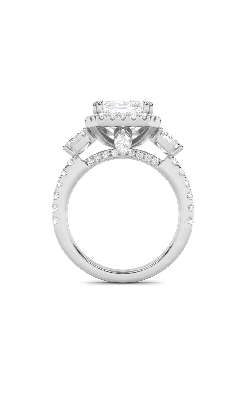 7CTW Emerald Shaped Lab Grown Diamond (F/VS) Bold Accented Engagement Ring in 14K Gold