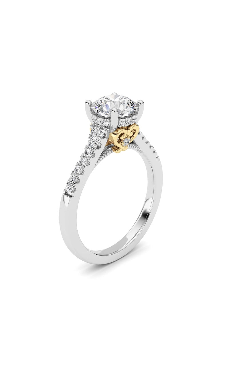1.5CTW Round Shaped Lab Grown Diamond (F/VS) Accented Two Tone Engagement Ring in 14K Gold