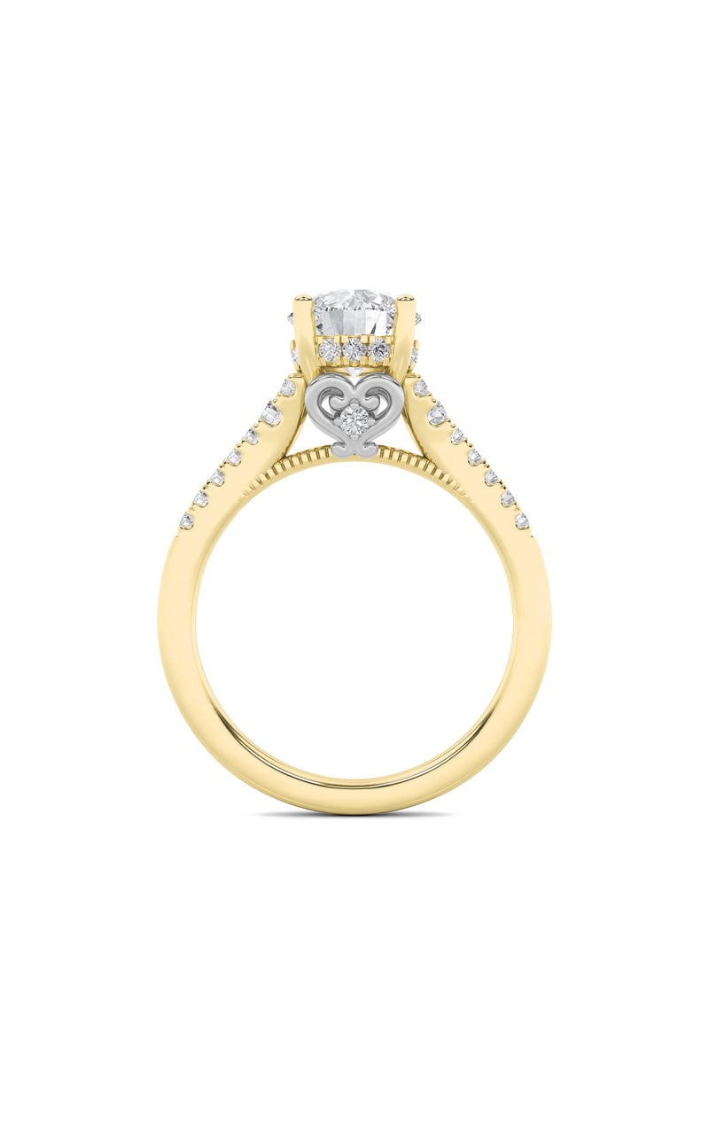 1.5CTW Round Shaped Lab Grown Diamond (F/VS) Accented Two Tone Engagement Ring in 14K Gold
