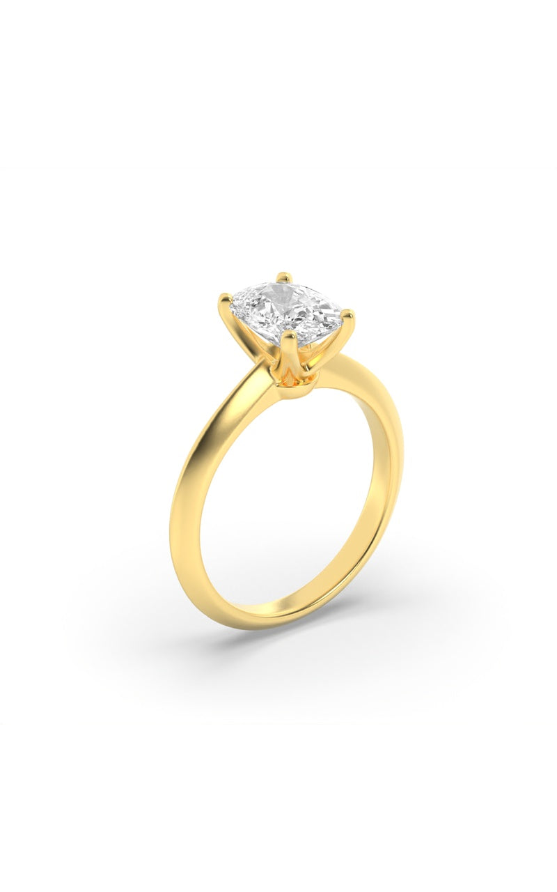 2.5CTW Elongated Cushion Shaped Lab Grown Diamond (F/VS) Knife Edge Shank Solitaire Engagement Ring in 14K Gold