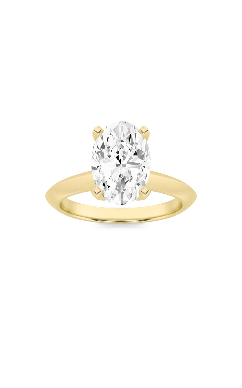 2CTW Oval Shaped Lab Grown Diamond (F/VS) Knife Edge Shank Solitaire Engagement Ring in 14K Gold