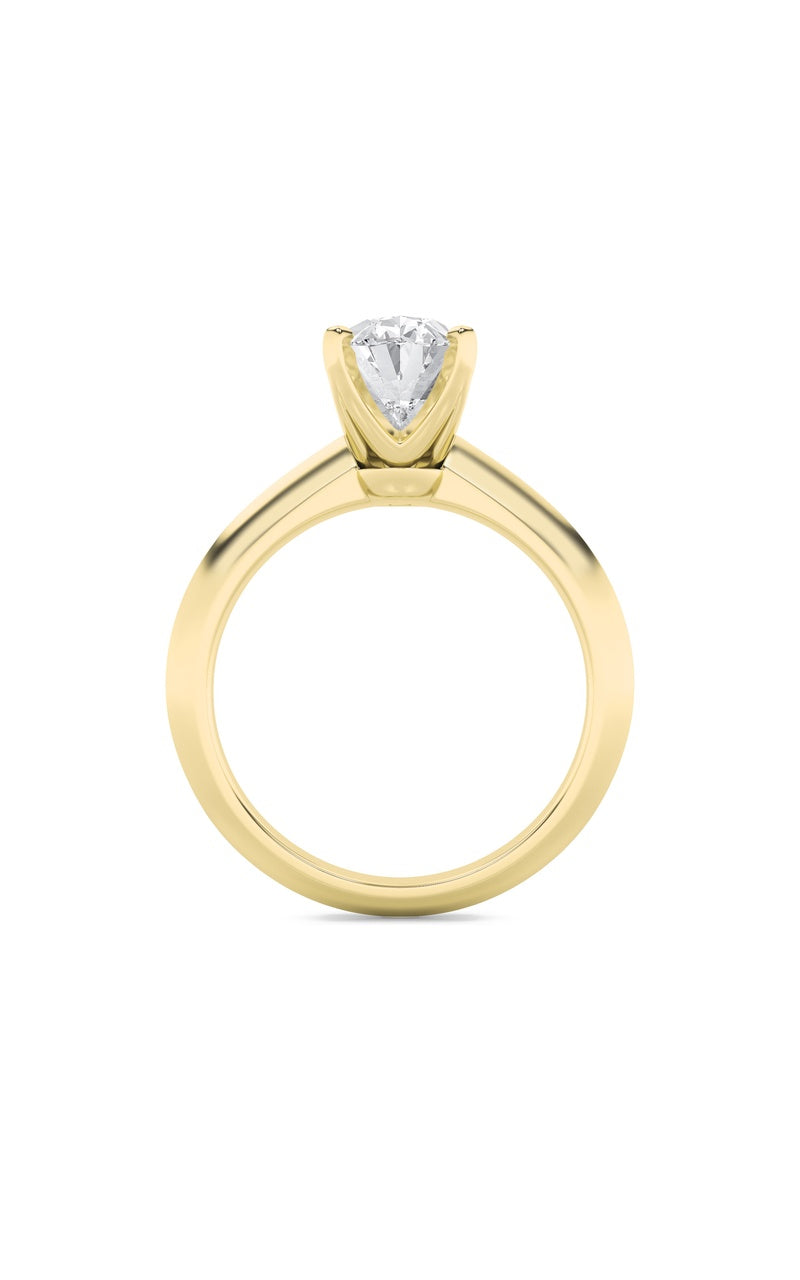3CTW Oval Shaped Lab Grown Diamond (F/VS) Knife Edge Shank Solitaire Engagement Ring in 14K Gold