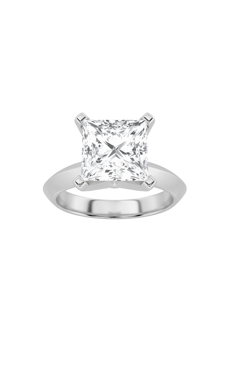 3CTW Princess Shaped Lab Grown Diamond (F/VS) Knife Edge Shank Solitaire Engagement Ring in 14K Gold