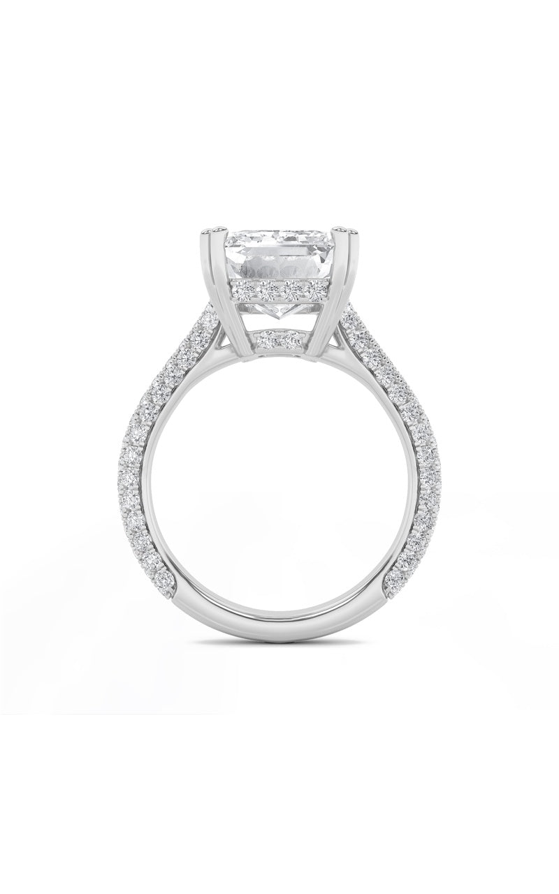 8CTW Emerald Shaped Lab Grown Diamond (F/VS) Bold Accented Engagement Ring in 14K Gold