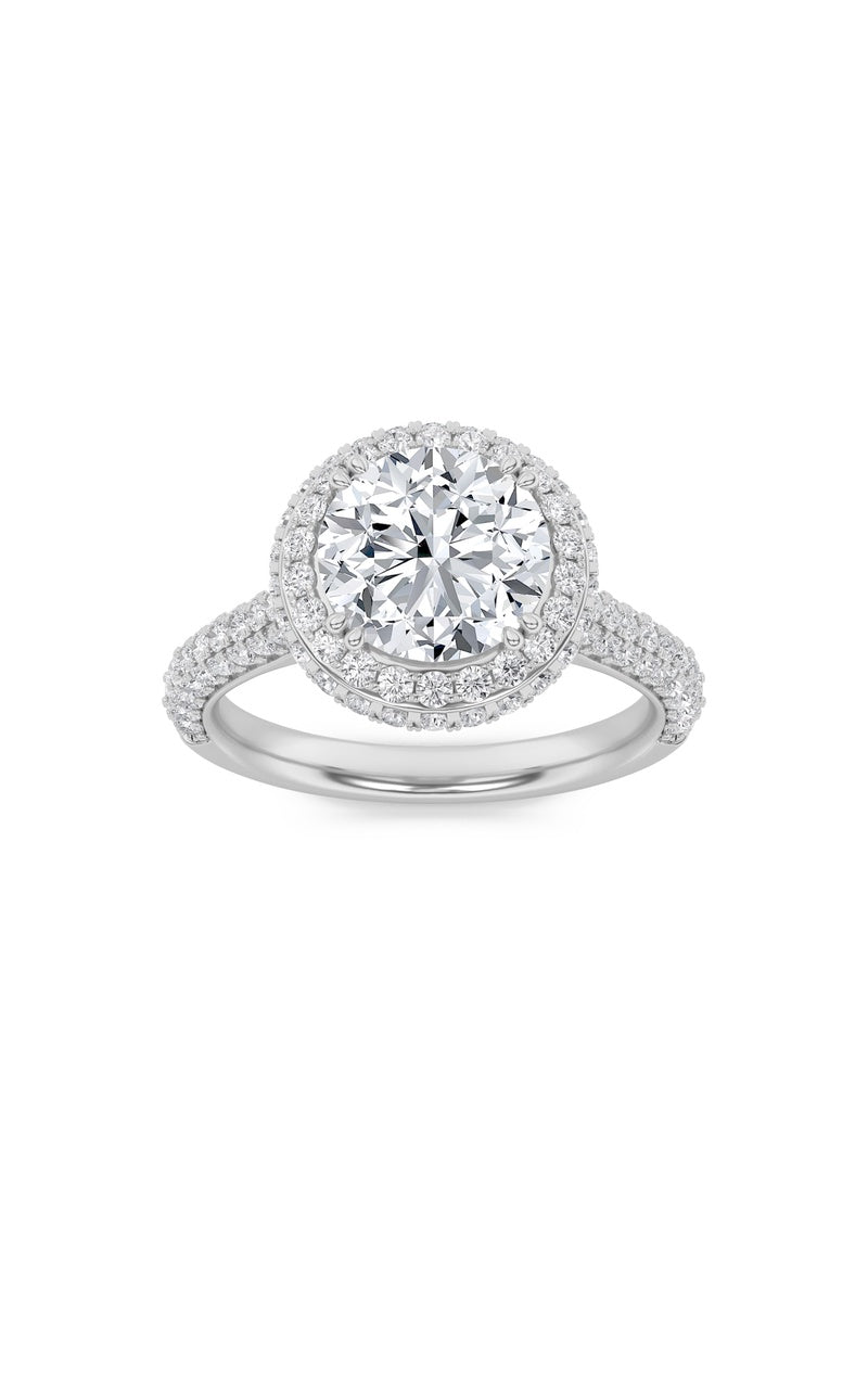 3CTW Round Shaped Lab Grown Diamond (F/VS) Halo Accented Engagement Ring in 14K Gold
