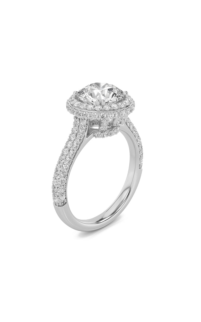 3CTW Round Shaped Lab Grown Diamond (F/VS) Halo Accented Engagement Ring in 14K Gold