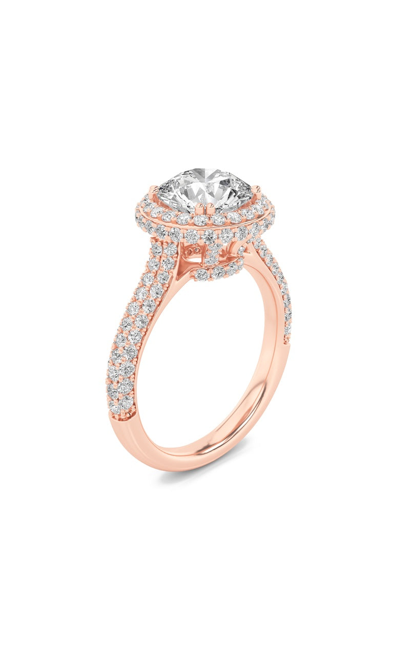 3CTW Round Shaped Lab Grown Diamond (F/VS) Halo Accented Engagement Ring in 14K Gold