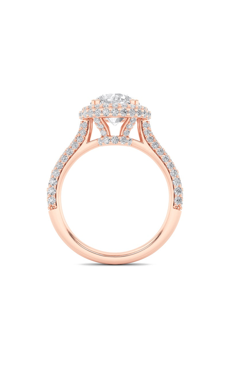 3CTW Round Shaped Lab Grown Diamond (F/VS) Halo Accented Engagement Ring in 14K Gold