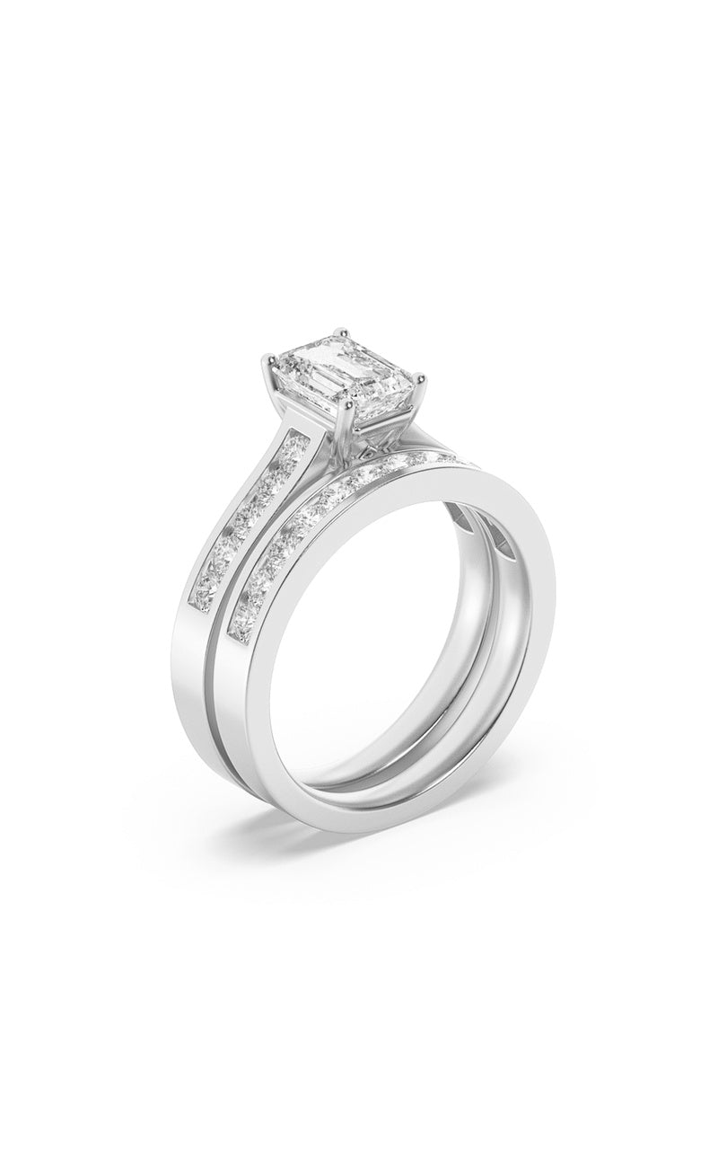 2CTW Emerald Shaped Lab Grown Diamond (F/VS) Channel Set Bridal Engagement Ring in 14K Gold