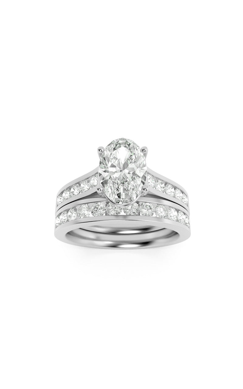 2CTW Oval Shaped Lab Grown Diamond (G/VS) Channel Set Bridal Engagement Ring in 10K Gold