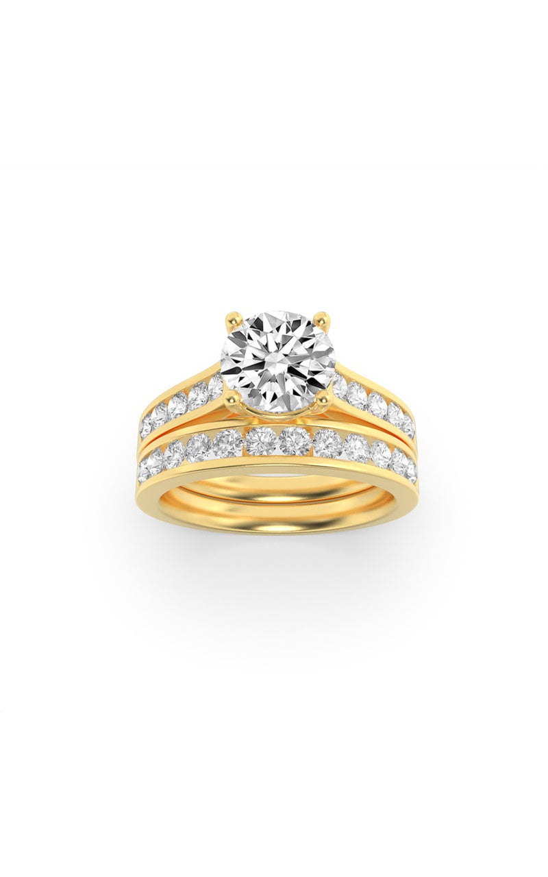 2CTW Round Shaped Lab Grown Diamond (F/VS) Channel Set Bridal Engagement Ring in 14K Gold