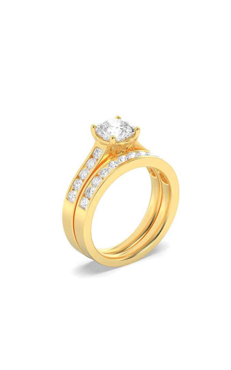 2CTW Round Shaped Lab Grown Diamond (F/VS) Channel Set Bridal Engagement Ring in 14K Gold