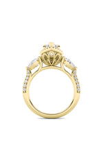 Load image into Gallery viewer, 3CTW Marquise Shaped Lab Grown Diamond (F/VS) Three Stone Halo Enagement Ring in 14K Gold
