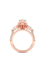 Load image into Gallery viewer, 3CTW Marquise Shaped Lab Grown Diamond (F/VS) Three Stone Halo Enagement Ring in 14K Gold
