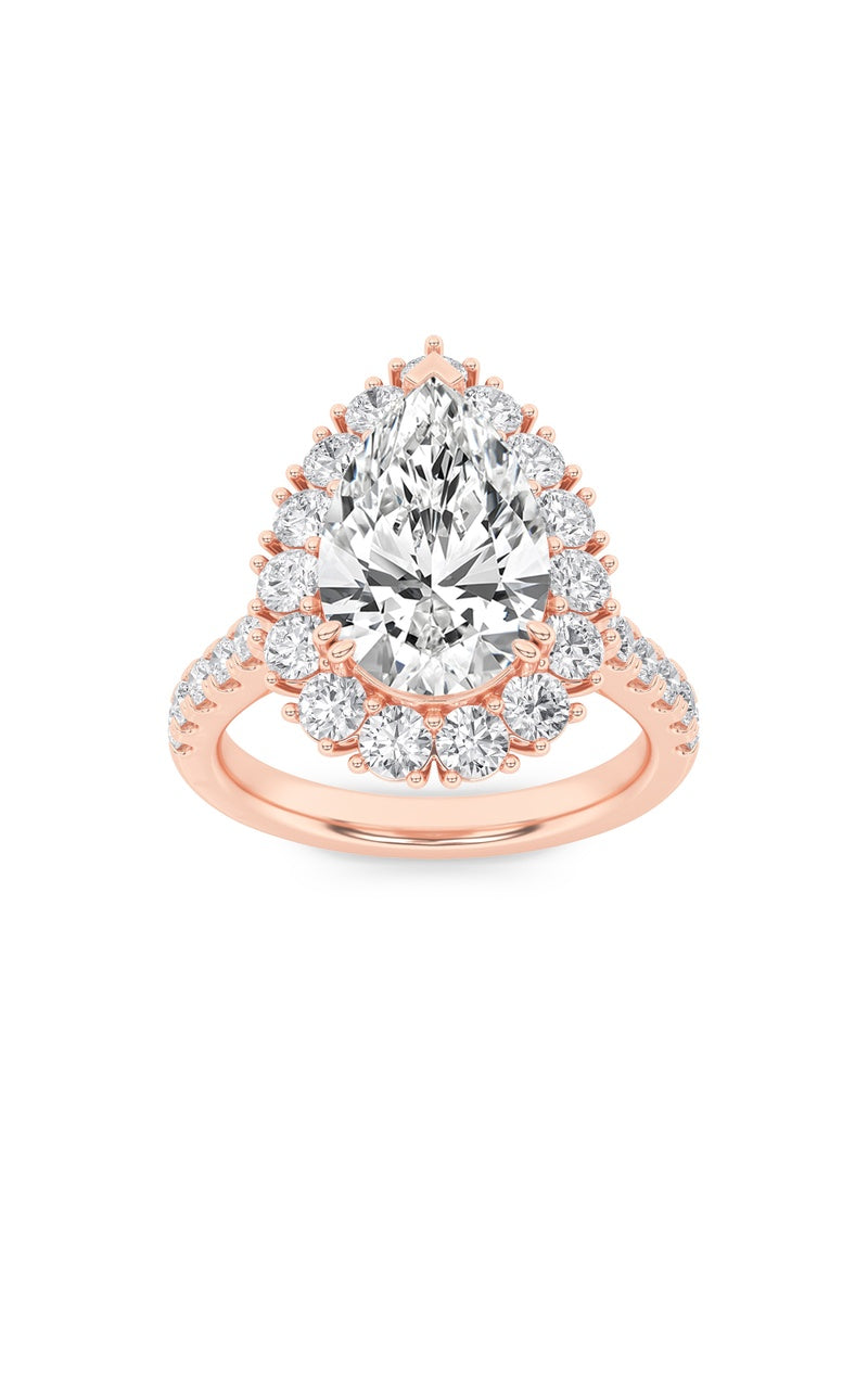 4CTW Pear Shaped Lab Grown Diamond (F/VS) Bold Classic Engagement Ring in 14K Gold