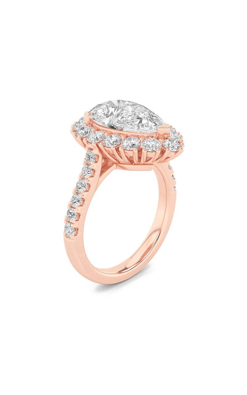 4CTW Pear Shaped Lab Grown Diamond (F/VS) Bold Classic Engagement Ring in 14K Gold