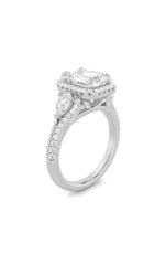 Load image into Gallery viewer, 3CTW Emerald Shaped Lab Grown Diamond (F/VS) Three Stone Bold Accented Engagement Ring in 14K Gold
