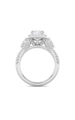 Load image into Gallery viewer, 3CTW Emerald Shaped Lab Grown Diamond (F/VS) Three Stone Bold Accented Engagement Ring in 14K Gold
