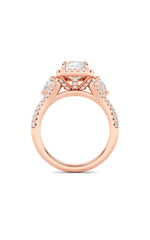 Load image into Gallery viewer, 3CTW Emerald Shaped Lab Grown Diamond (F/VS) Three Stone Bold Accented Engagement Ring in 14K Gold
