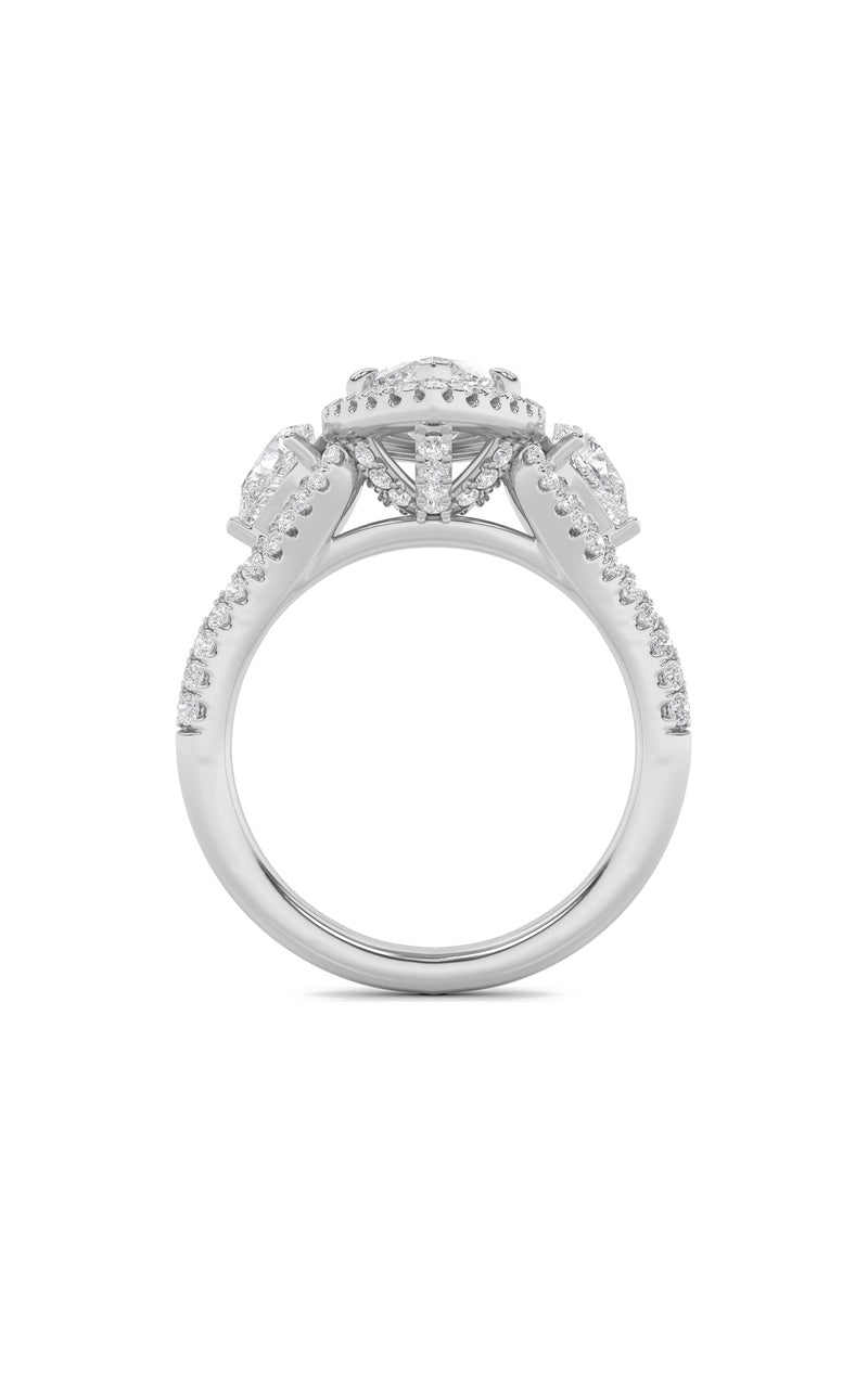 3CTW Marquise Shaped Lab Grown Diamond (F/VS) Three Stone Bold Accented Engagement Ring in 14K Gold