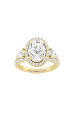 Load image into Gallery viewer, 3CTW Oval Shaped Lab Grown Diamond (F/VS) Three Stone Bold Accented Engagement Ring in 14K Gold
