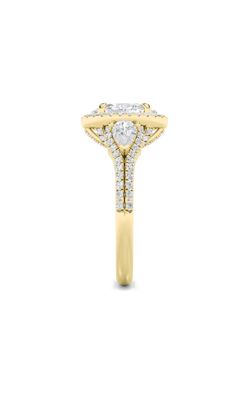 3CTW Oval Shaped Lab Grown Diamond (F/VS) Three Stone Bold Accented Engagement Ring in 14K Gold