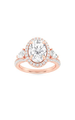 Load image into Gallery viewer, 3CTW Oval Shaped Lab Grown Diamond (F/VS) Three Stone Bold Accented Engagement Ring in 14K Gold
