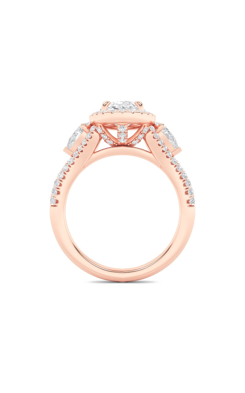 3CTW Oval Shaped Lab Grown Diamond (F/VS) Three Stone Bold Accented Engagement Ring in 14K Gold