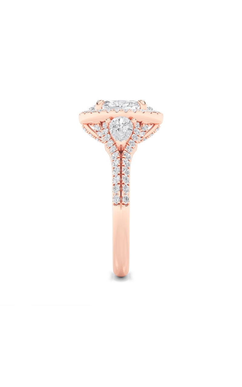 3CTW Oval Shaped Lab Grown Diamond (F/VS) Three Stone Bold Accented Engagement Ring in 14K Gold