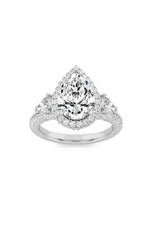 Load image into Gallery viewer, 3CTW Pear Shaped Lab Grown Diamond (F/VS) Three Stone Bold Accented Engagement Ring in 14K Gold
