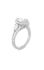 Load image into Gallery viewer, 3CTW Pear Shaped Lab Grown Diamond (F/VS) Three Stone Bold Accented Engagement Ring in 14K Gold
