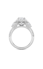 Load image into Gallery viewer, 3CTW Pear Shaped Lab Grown Diamond (F/VS) Three Stone Bold Accented Engagement Ring in 14K Gold
