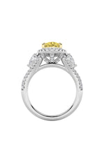 Load image into Gallery viewer, 3CTW Pear Shaped Lab Grown Diamond (F/VS) Three Stone Bold Accented Engagement Ring in 14K Gold
