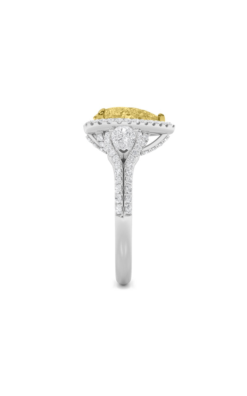 3CTW Pear Shaped Lab Grown Diamond (F/VS) Three Stone Bold Accented Engagement Ring in 14K Gold