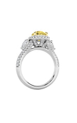 Load image into Gallery viewer, 3CTW Pear Shaped Lab Grown Diamond (F/VS) Three Stone Bold Accented Engagement Ring in 14K Gold
