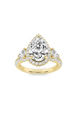 Load image into Gallery viewer, 3CTW Pear Shaped Lab Grown Diamond (F/VS) Three Stone Bold Accented Engagement Ring in 14K Gold
