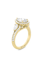Load image into Gallery viewer, 3CTW Pear Shaped Lab Grown Diamond (F/VS) Three Stone Bold Accented Engagement Ring in 14K Gold
