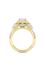 Load image into Gallery viewer, 3CTW Pear Shaped Lab Grown Diamond (F/VS) Three Stone Bold Accented Engagement Ring in 14K Gold
