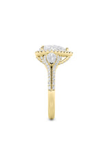 Load image into Gallery viewer, 3CTW Pear Shaped Lab Grown Diamond (F/VS) Three Stone Bold Accented Engagement Ring in 14K Gold
