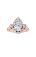 Load image into Gallery viewer, 3CTW Pear Shaped Lab Grown Diamond (F/VS) Three Stone Bold Accented Engagement Ring in 14K Gold
