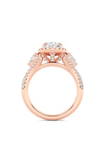 Load image into Gallery viewer, 3CTW Pear Shaped Lab Grown Diamond (F/VS) Three Stone Bold Accented Engagement Ring in 14K Gold
