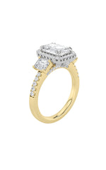 Load image into Gallery viewer, 3CTW Emerald Shaped Lab Grown Diamond (G/VS) Three Stone Accented Engagement Ring in 14K Gold
