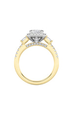 Load image into Gallery viewer, 3CTW Emerald Shaped Lab Grown Diamond (G/VS) Three Stone Accented Engagement Ring in 14K Gold
