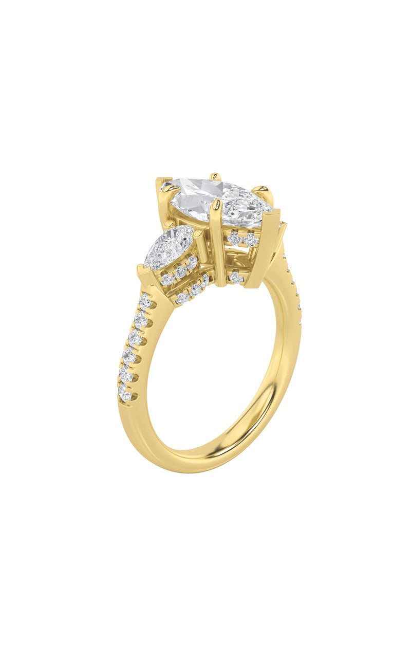 Vs) three stone accented engagement ring in 14k gold