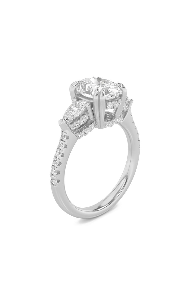 3CTW Oval Shaped Lab Grown Diamond (F/VS) Three Stone Accented Engagement Ring in 14K Gold