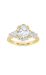 Load image into Gallery viewer, 3CTW Oval Shaped Lab Grown Diamond (F/VS) Three Stone Accented Engagement Ring in 14K Gold
