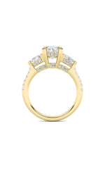 Load image into Gallery viewer, 3CTW Oval Shaped Lab Grown Diamond (F/VS) Three Stone Accented Engagement Ring in 14K Gold
