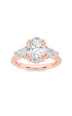 Load image into Gallery viewer, 3CTW Oval Shaped Lab Grown Diamond (F/VS) Three Stone Accented Engagement Ring in 14K Gold
