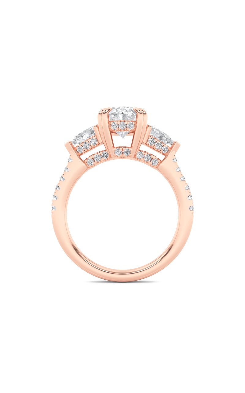 3CTW Oval Shaped Lab Grown Diamond (F/VS) Three Stone Accented Engagement Ring in 14K Gold